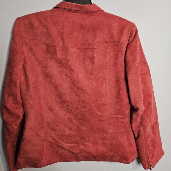 Evan Picone Faux Suede Jacket Zip Up Red Collared Blazer Jacket Women's Sz 10 - Picture 6 of 9